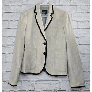 J.Crew linen schoolboy cream and black blazer office front pockets XS.